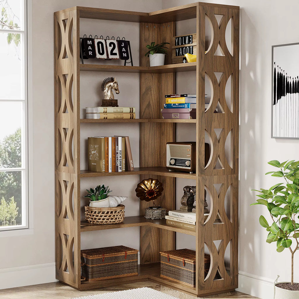 Tribesigns Modern 5-Tier Wood Panel Bookshelf Corner Cabinet for Bedroom or Living Room