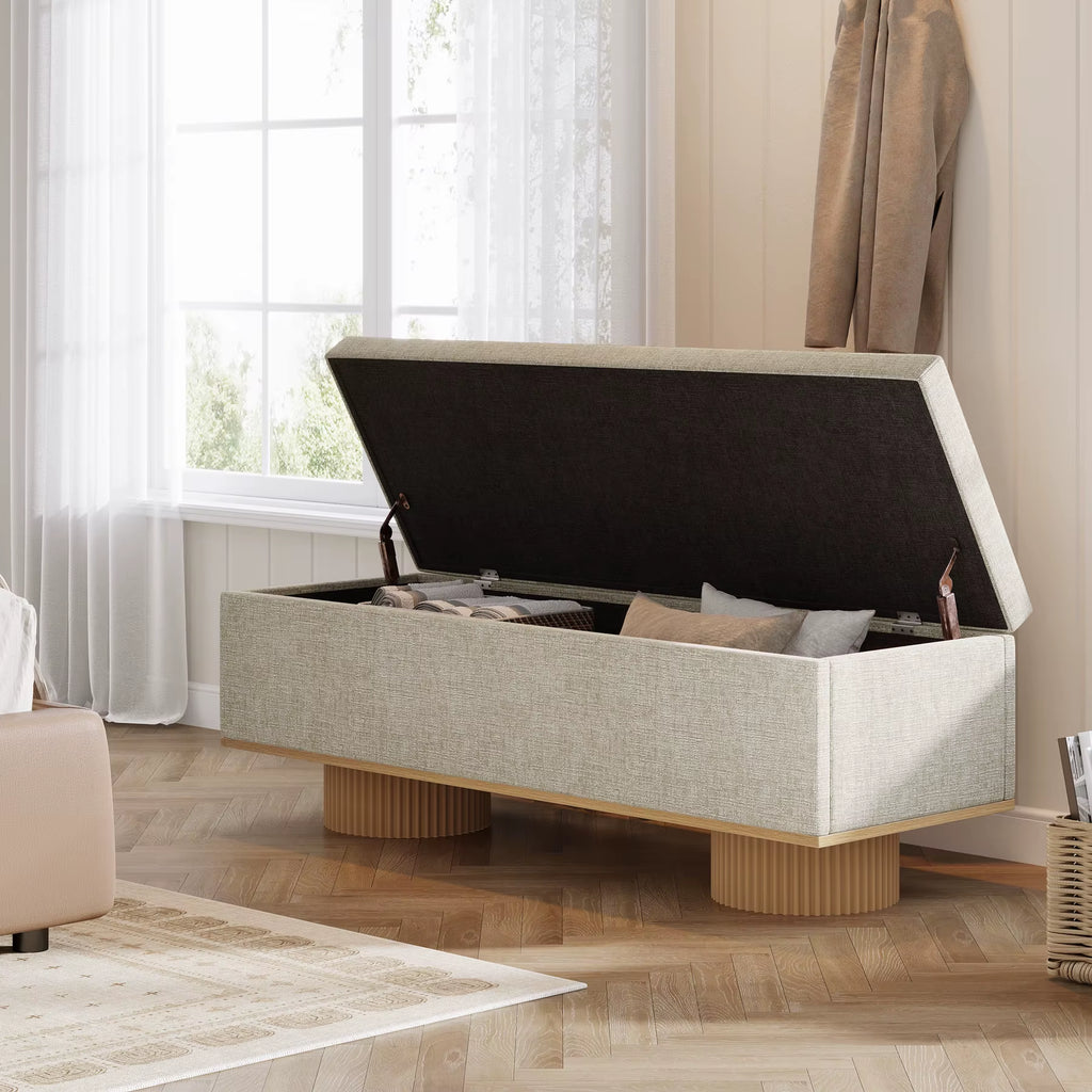 Modern Furniture Wood Base Bed End Stool Bedroom Indoor Living Room Performance Fabric Storage Upholstered Shoe Bench
