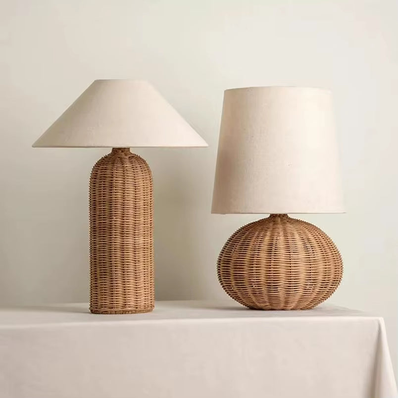 Japanese Rattan Desk Lamp Bedroom Headboard Rattan Woven Atmosphere Fabric Table Lamp