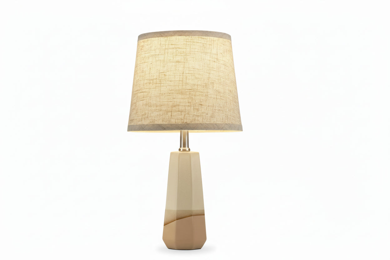 Modern Cream and Brown Ceramic Desk Lamp with LED Bulbs for Bedroom Living Room and Office Bedside Table Lamps
