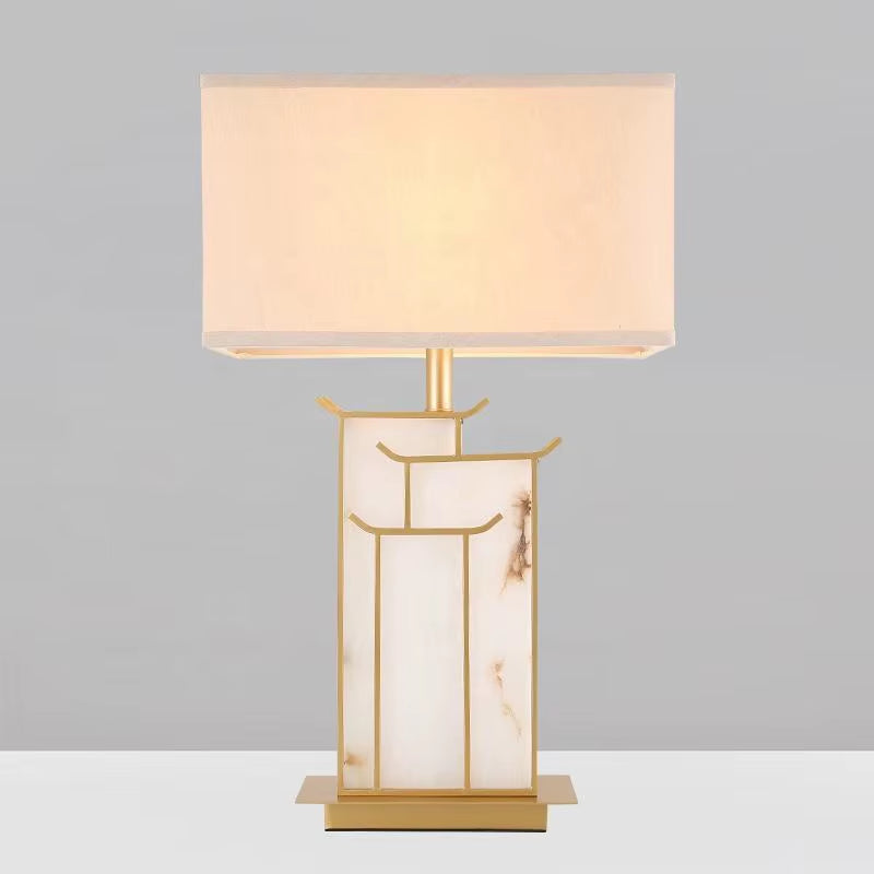 Wholesale Stone Marble Table Lamp Fabric Shade Bedroom Antique Table Lamp 2024 New