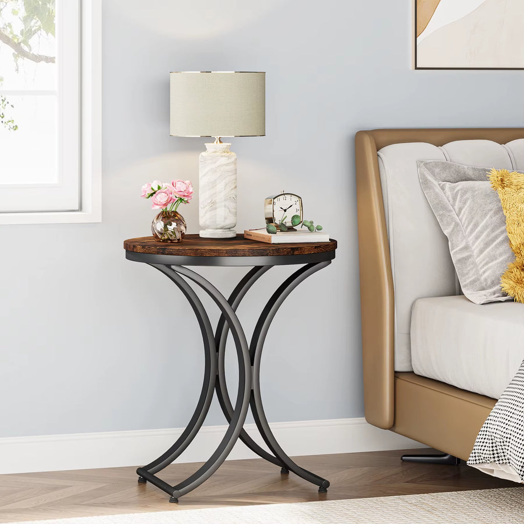 Tribesigns Modern Accent Decor Wood Rustic Brown 50 Cm C-Shaped Corner Sofa Side Table round for Living Room