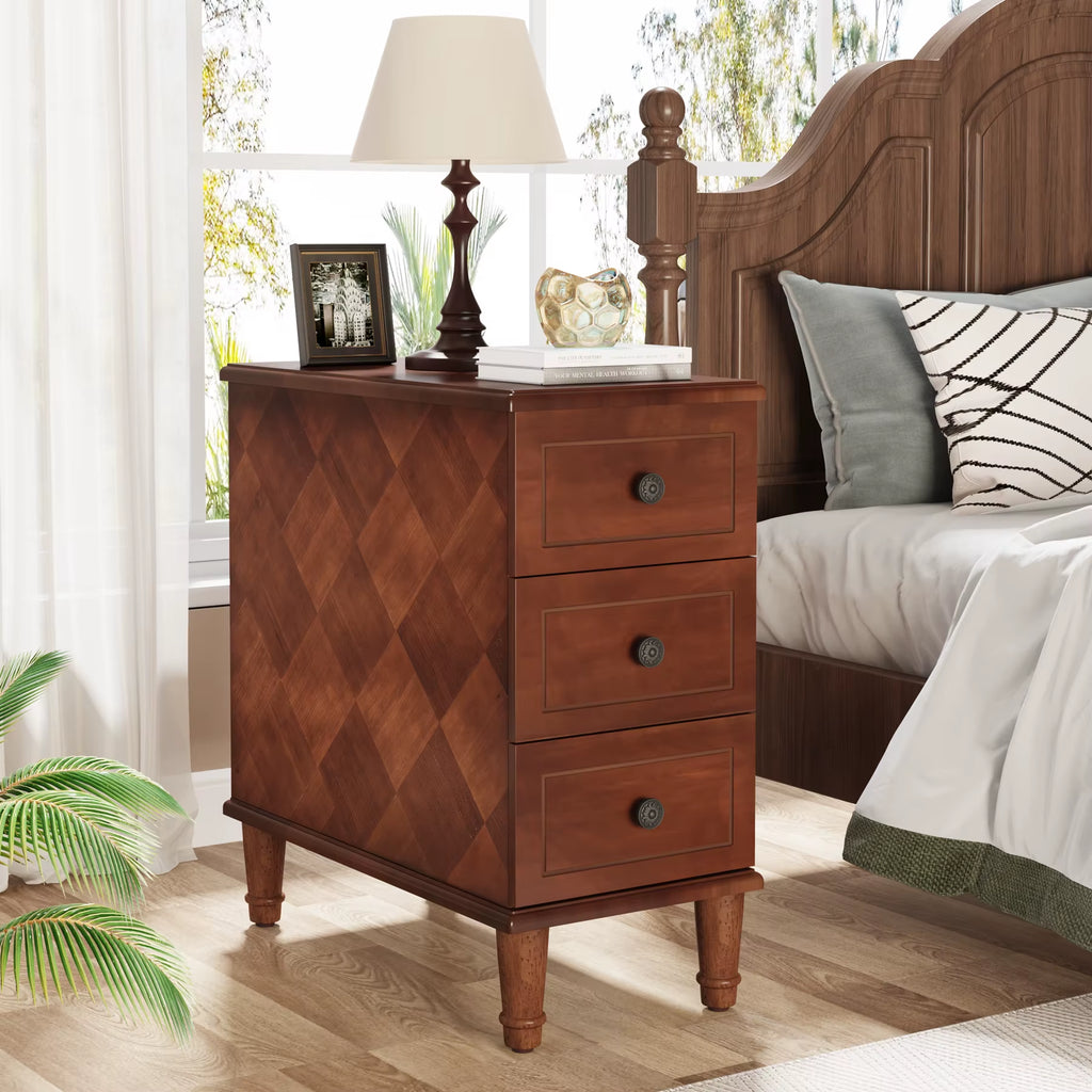Tribesigns Case Goods Fully Assembled Narrow Side Table with 3 Drawers Wood Nightstand