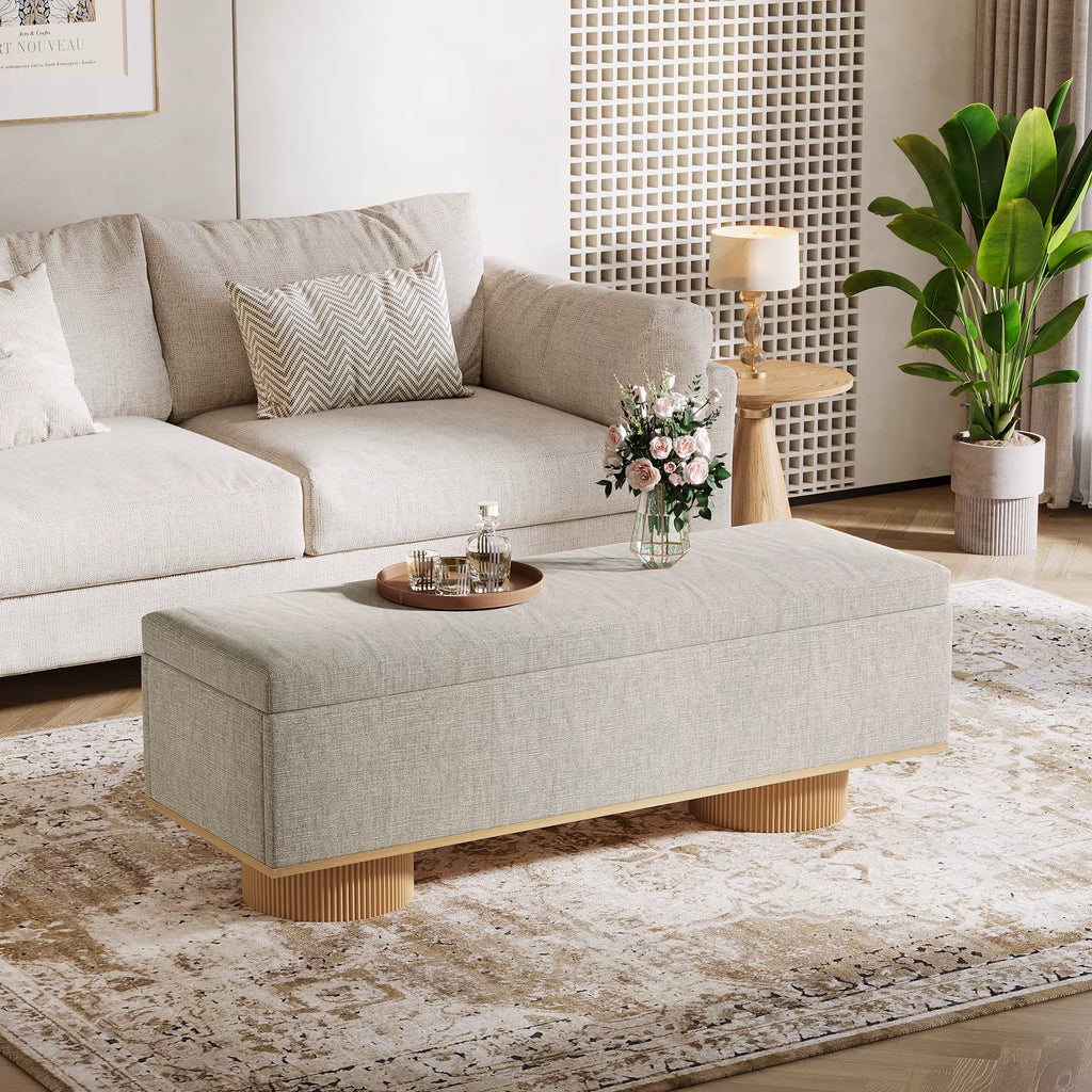 Modern Furniture Wood Base Bed End Stool Bedroom Indoor Living Room Performance Fabric Storage Upholstered Shoe Bench