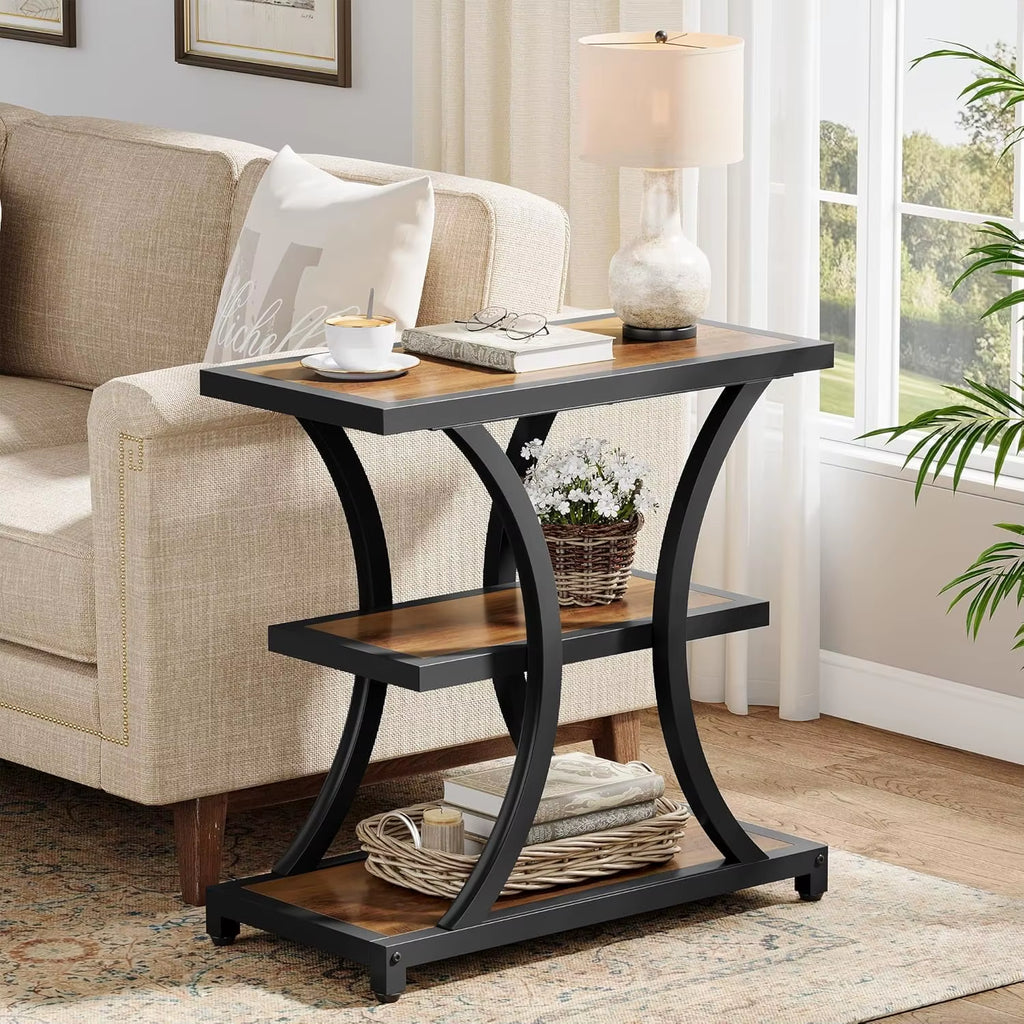 3-Tier Side Tables,Industrial End Tables with MDF Shelf for Living Room Furniture Bedroom Furniture, Home Furniture