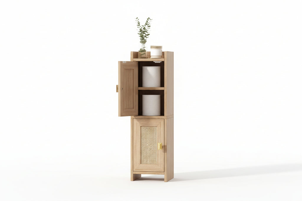 Natural Oak Wooden Bathroom Furniture Small 2-Door Narrow Toilet Paper Storage Organizer Outdoor Suitable Bathroom Cabinet