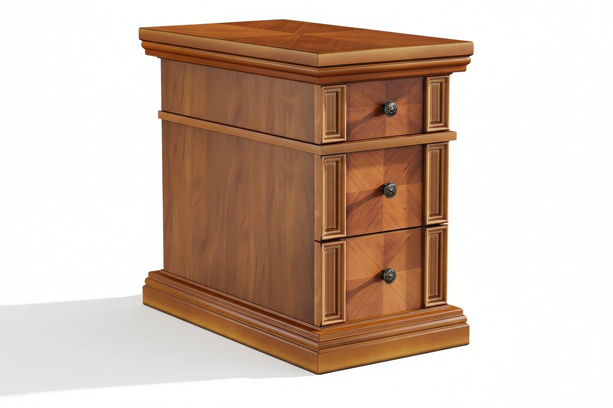 Tribesigns Narrow End Table with 3 Drawers, Vintage Walnut Sofa Side Table, Wooden Rectangular Bedside Table Slim Nightstand