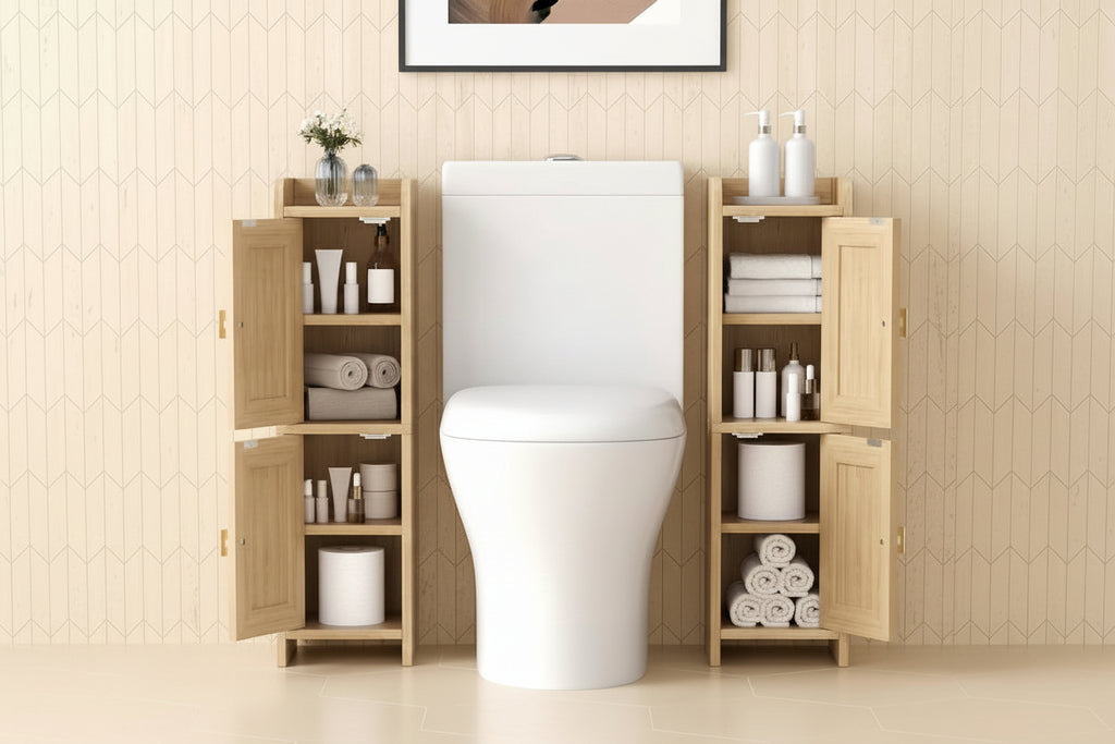Natural Oak Wooden Bathroom Furniture Small 2-Door Narrow Toilet Paper Storage Organizer Outdoor Suitable Bathroom Cabinet