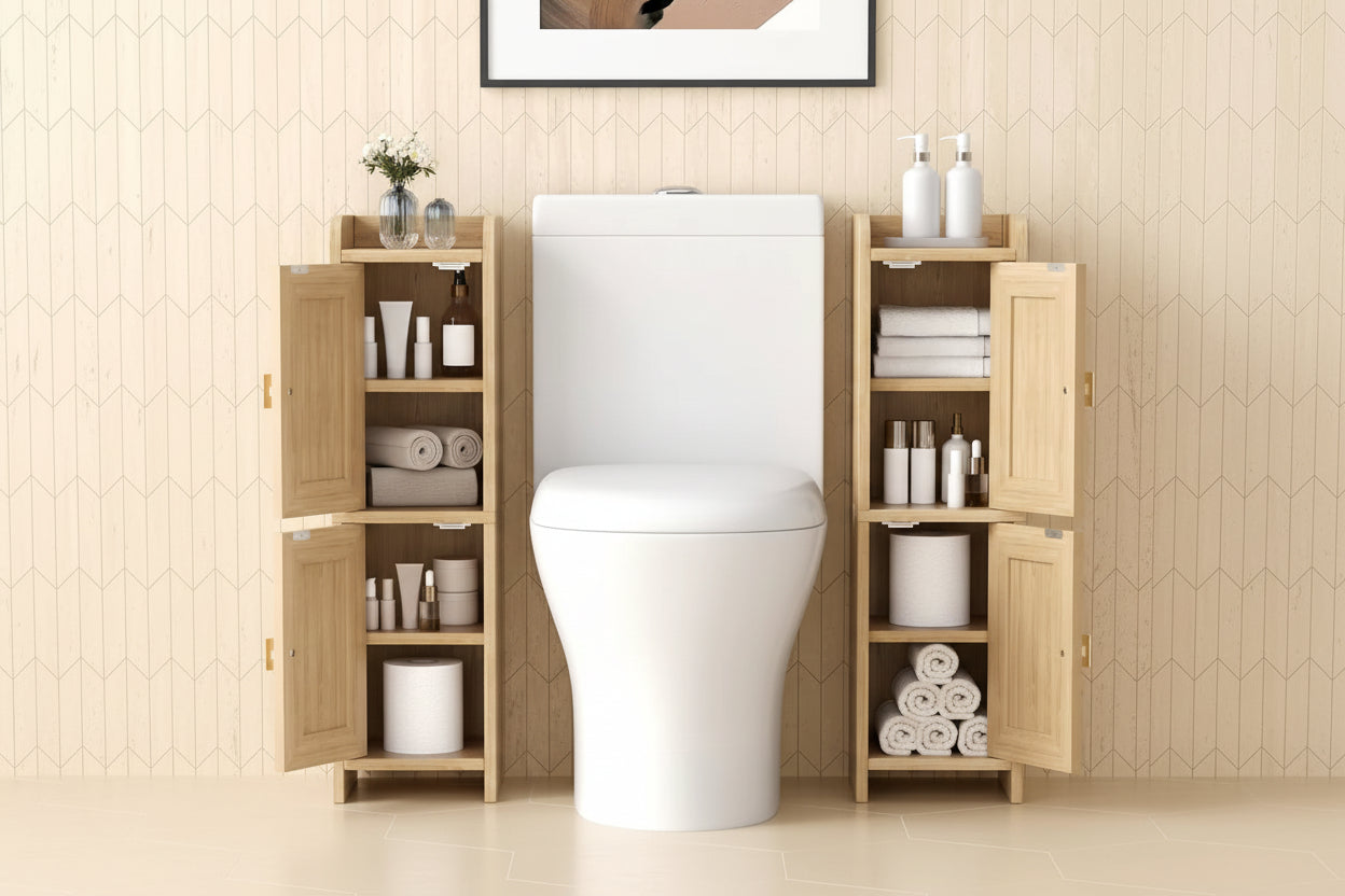 Natural Oak Wooden Bathroom Furniture Small 2-Door Narrow Toilet Paper Storage Organizer Outdoor Suitable Bathroom Cabinet