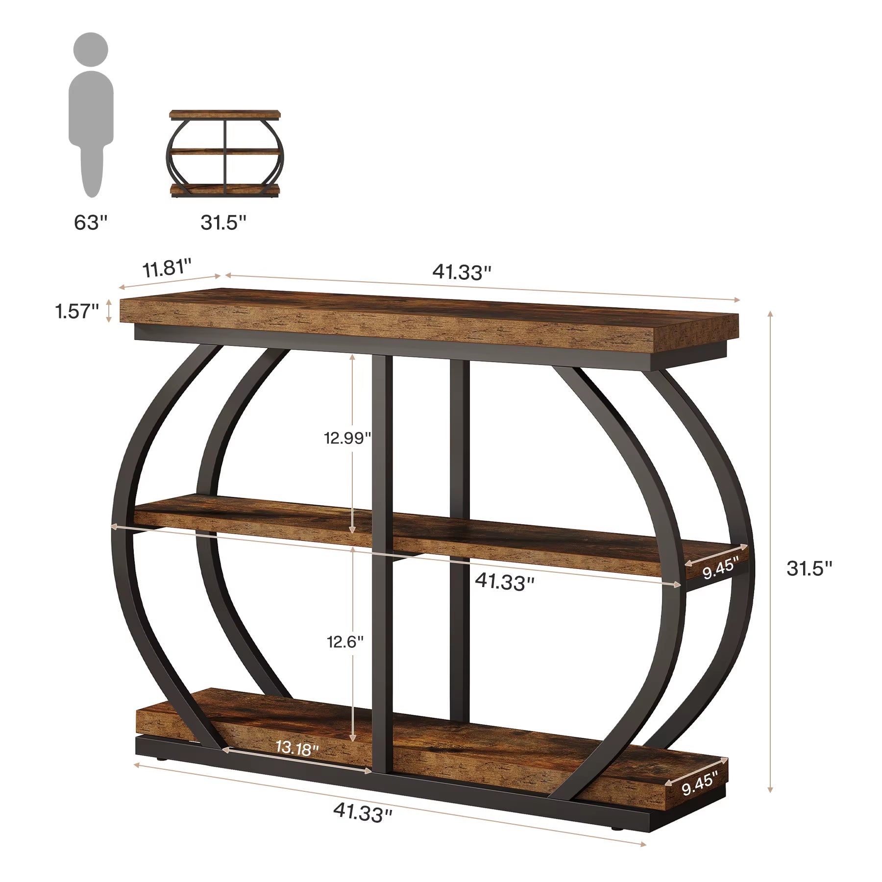 3-Tier Industrial Console Table Entryway Sofa Couch Furniture Living Room Hallway Entrance Storage Coffee Tables