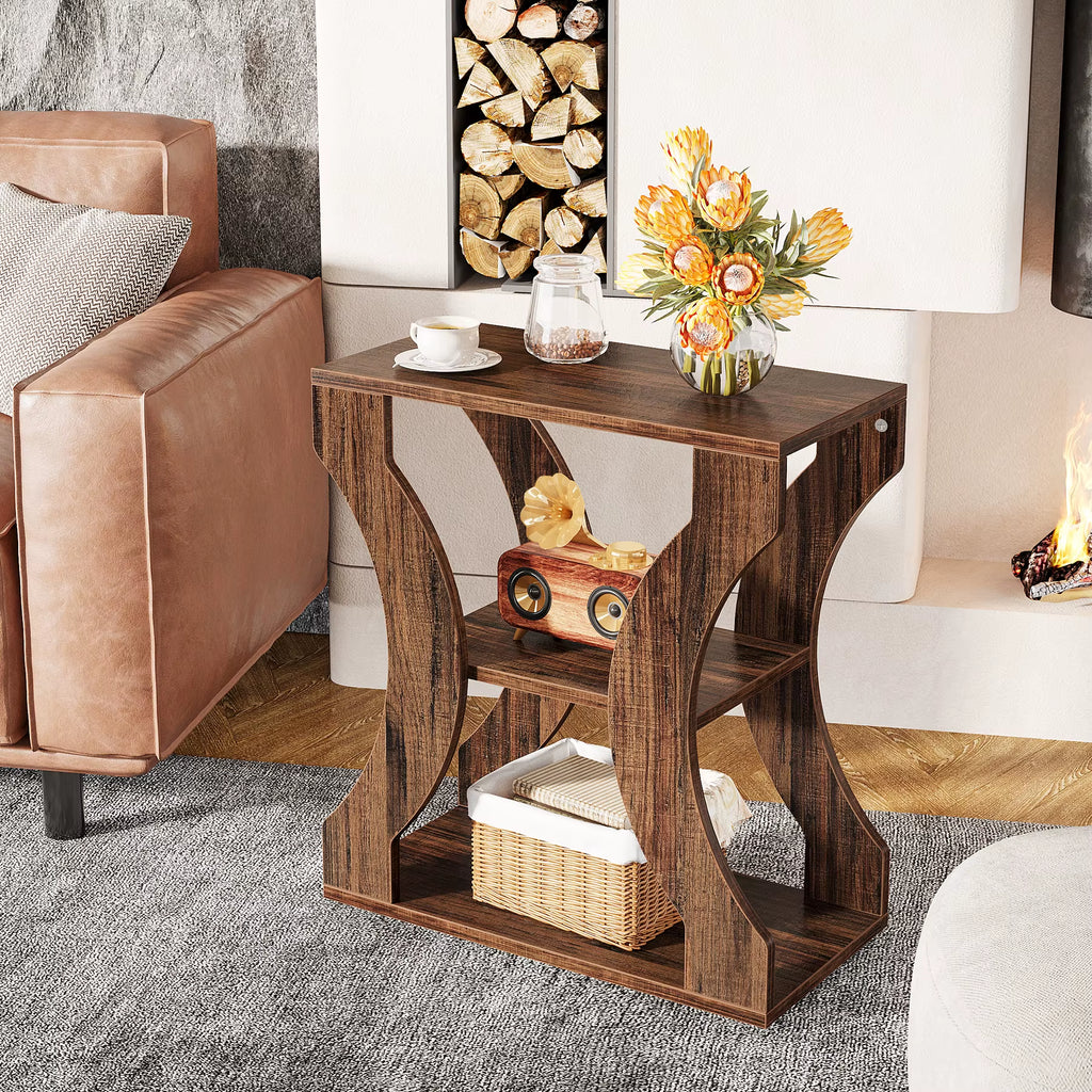 Tribesigns 24" Farmhouse End Table, 3-Tier Narrow Side Table with Storage Shelves, Industrial Wood Accent Table