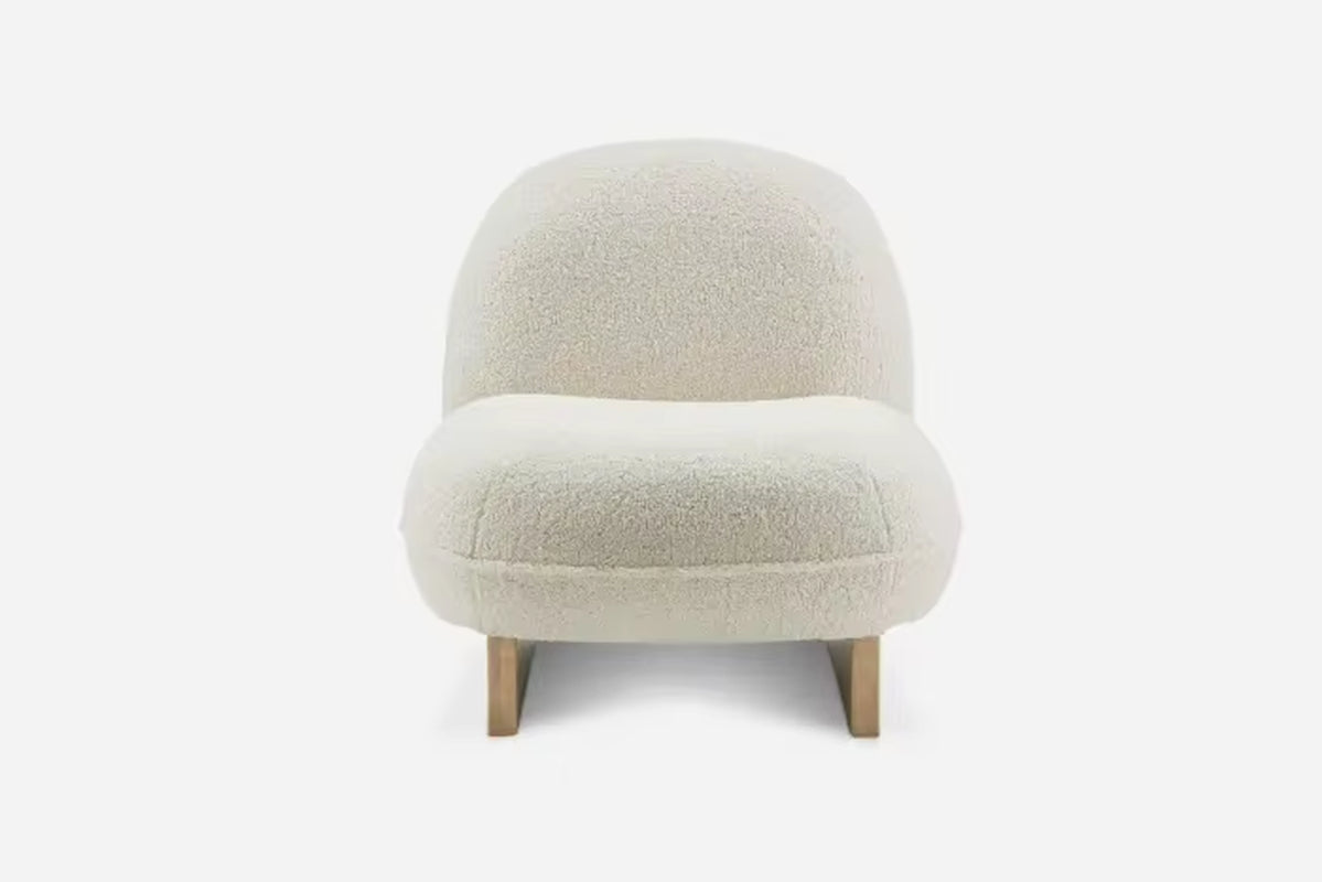 Modern Fabric Lambswool Sofa White Cushions Wood Base Lounge Armless Chair Single Sofa