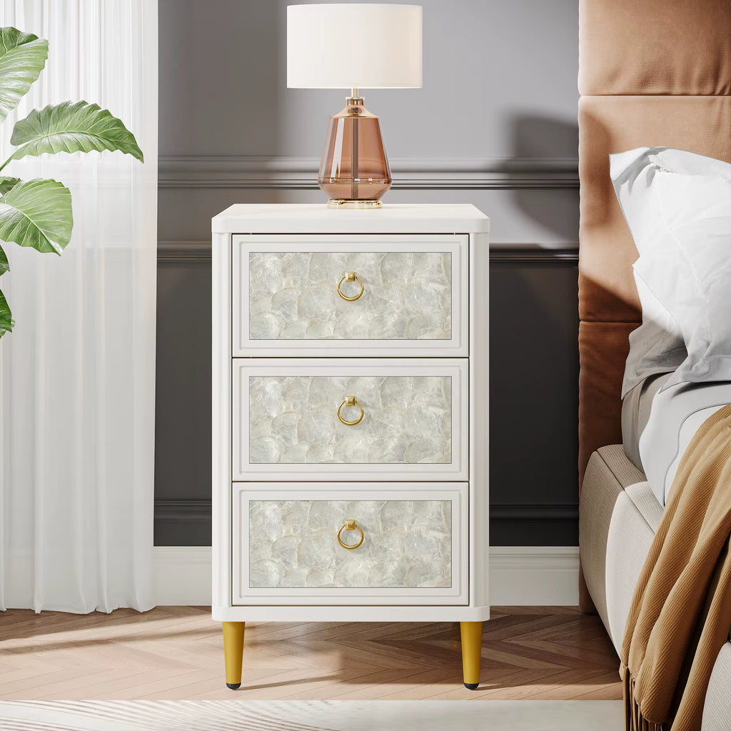 2024 New Nightstand with 3 Drawers 23.6" H Modern White Bedside Table with Night Stand Bed Side Table for Bedroom