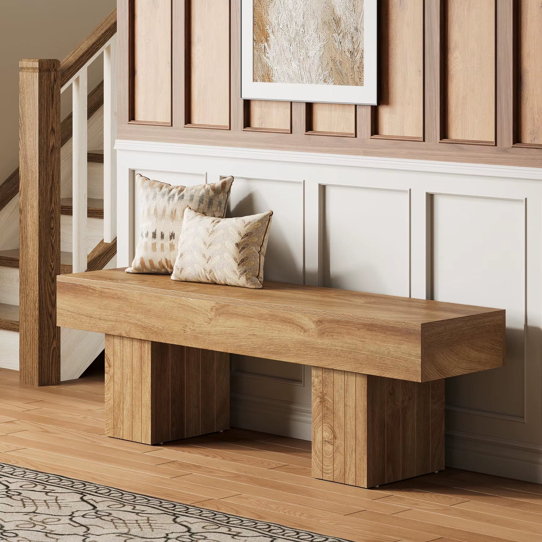 Tribesigns 55 Inches Entryway Bench, Farmhouse Wood End of Bed Bench, Long Indoor Bench for Entryway, Hallway, Living Room