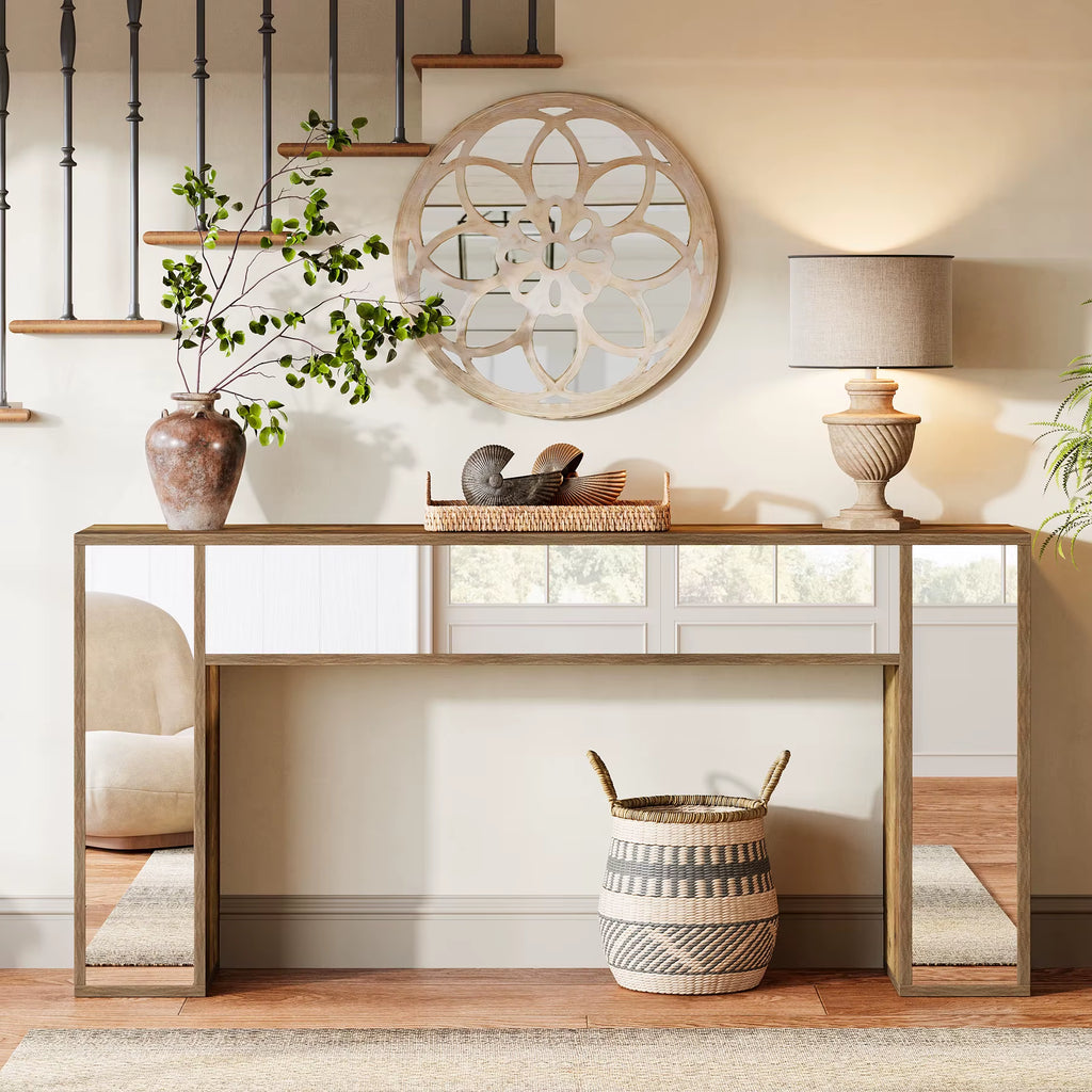 Modern Entryway Console Table with Mirrored Finish and Storage Features for Villa Hotel Living Room Bedroom Farmhouse