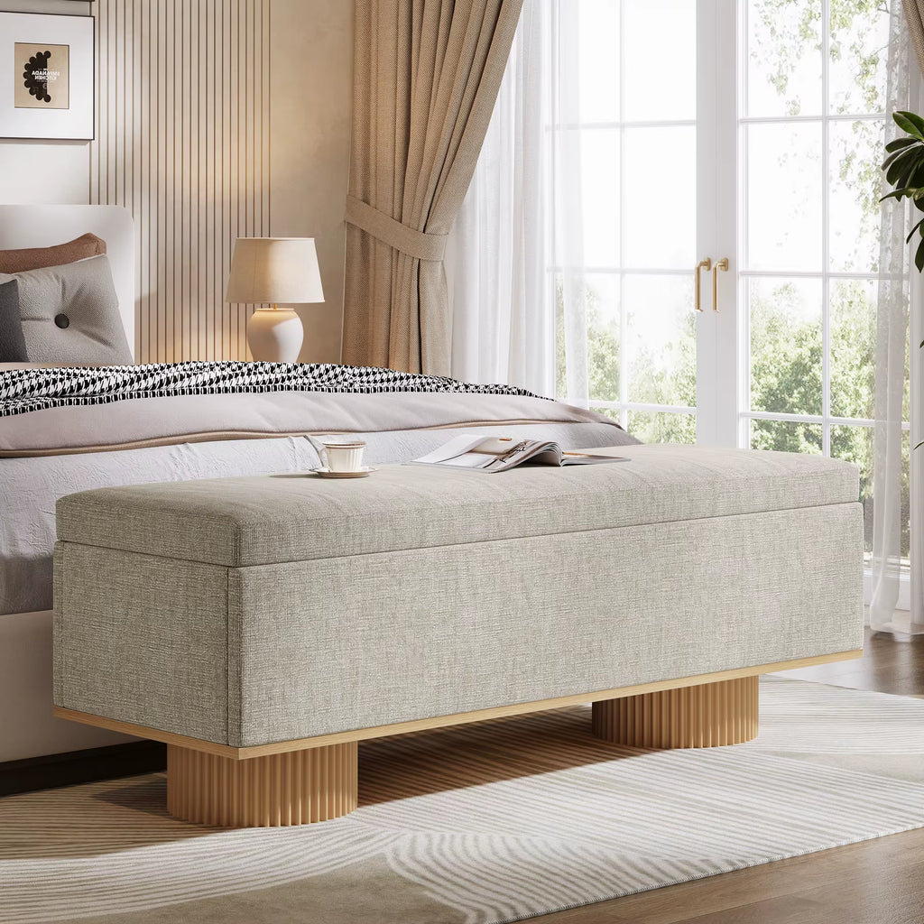 Modern Furniture Wood Base Bed End Stool Bedroom Indoor Living Room Performance Fabric Storage Upholstered Shoe Bench