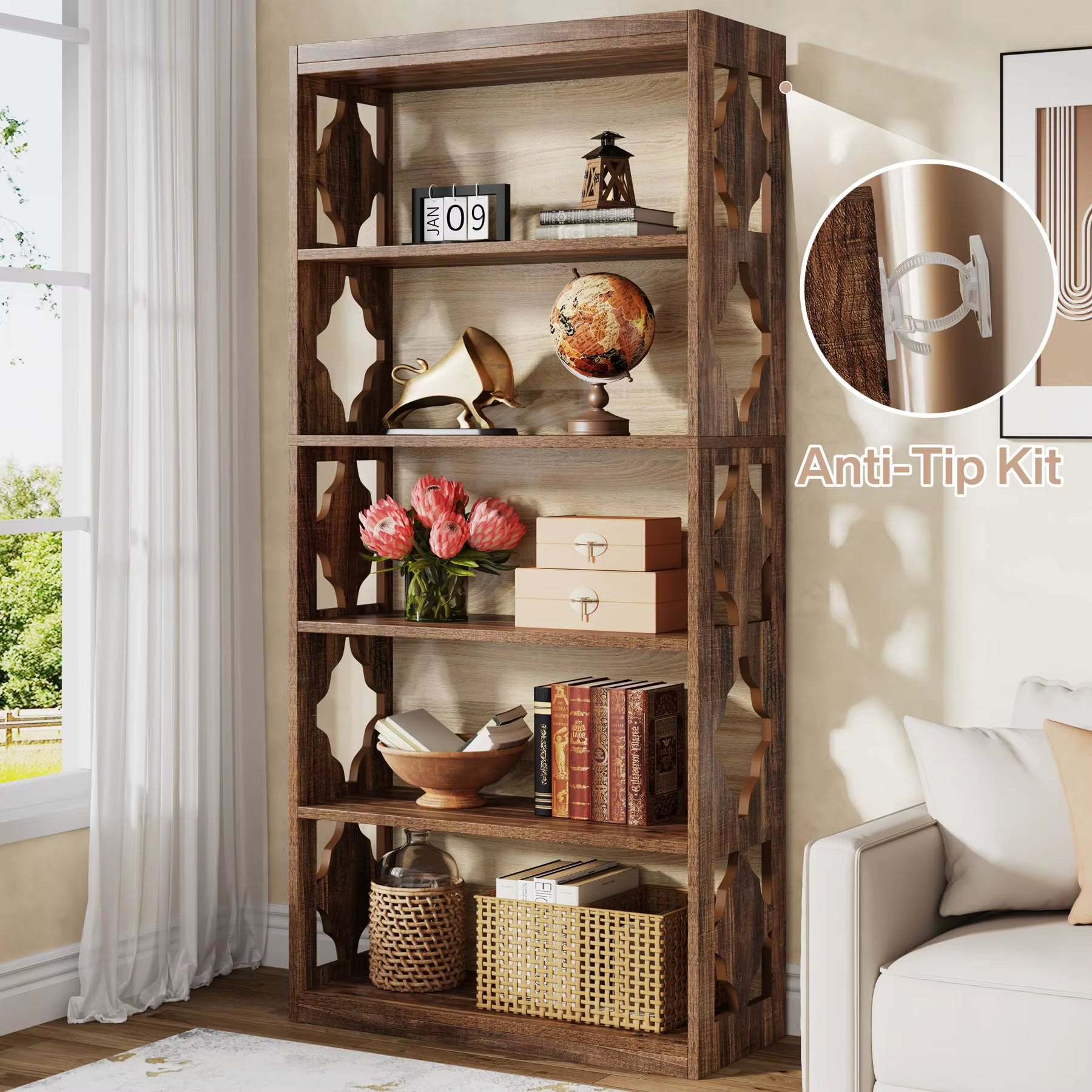 Tribesigns Tall Bookshelf 6 Tier, Freestanding Bookshelf with Storage Shelves, Open Bookcase Wood Display Shelving Unit