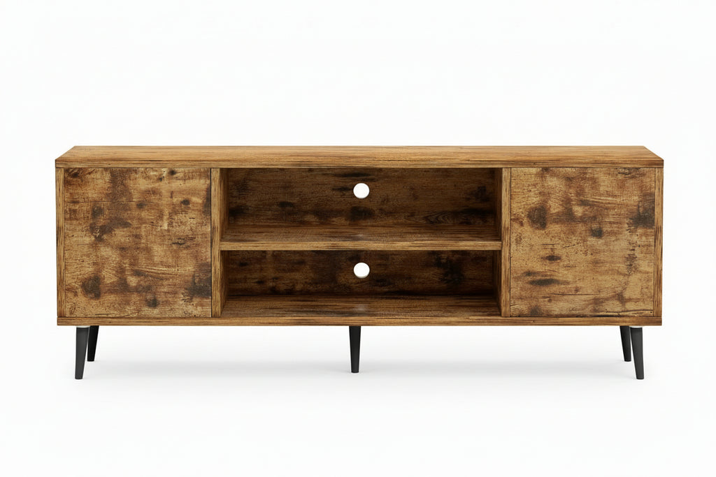 Modern Natural Country Design Solid Wood TV Stand Sliding Cabinets Entertainment Center Shelves for Living Room Furniture