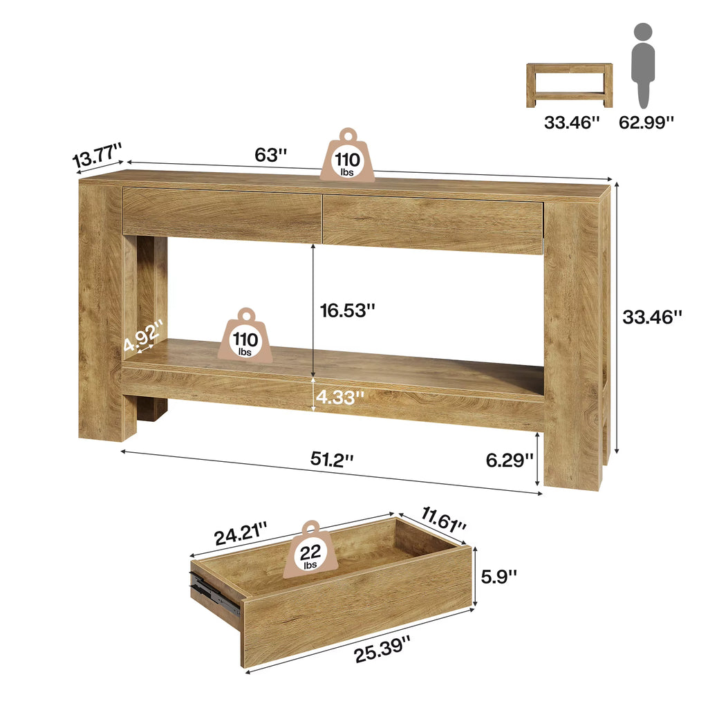 Tribesigns Console Table with 2 Drawers, 2-Tier Wooden Sofa Table behind Couch, Farmhouse Entryway Console with Storage Shelf