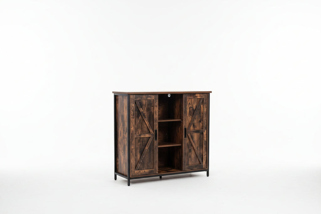 Modern Industrial Retro Sliding Door Storage Cabinet Large Capacity Home Study Living Room Storage with Stylish Modern Design