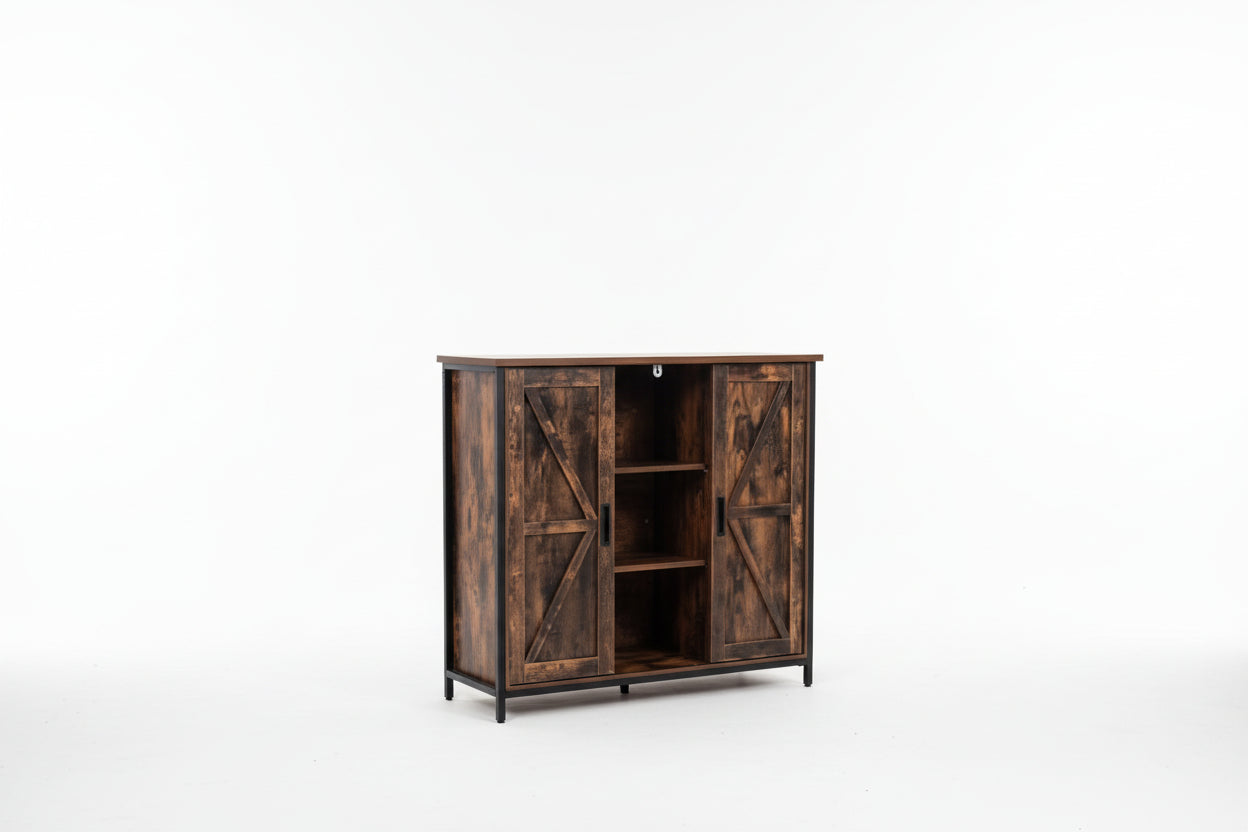 Modern Industrial Retro Sliding Door Storage Cabinet Large Capacity Home Study Living Room Storage with Stylish Modern Design