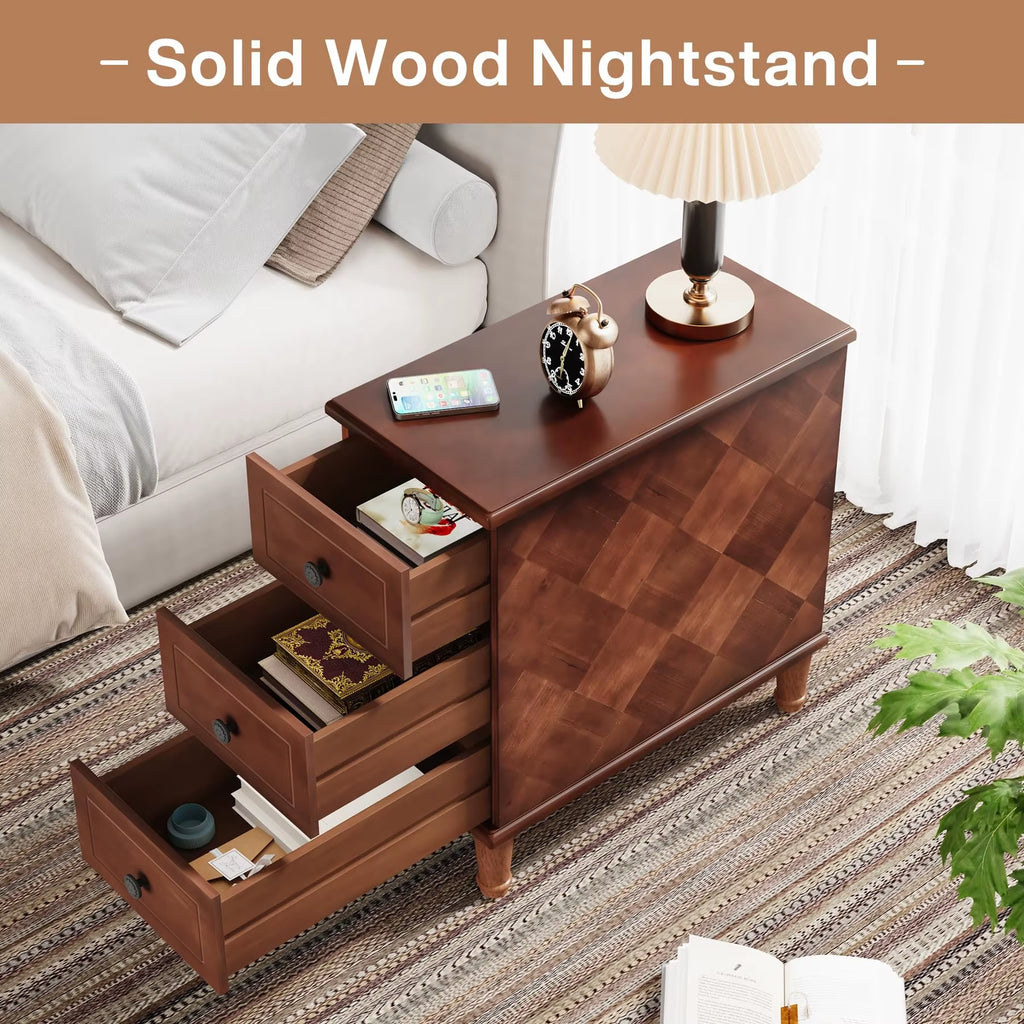 Tribesigns Modern Solid Wood End Table Fully Assembled with Slim Bedside Nightstand Drawers Pre-Assembled Side Table