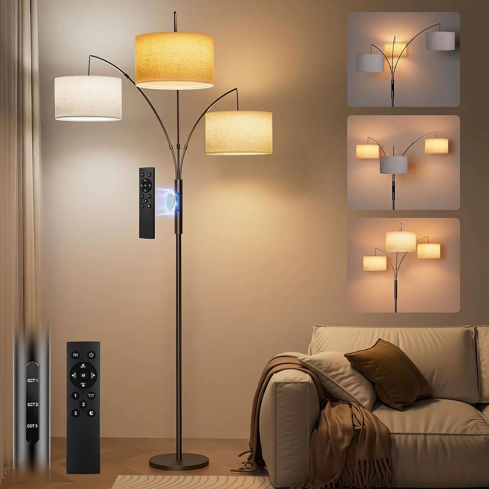 Direct Supply Three-Head Split Control Vertical LED Floor Lamp for Living Room and Bedroom Fishing Light Carpet Atmosphere