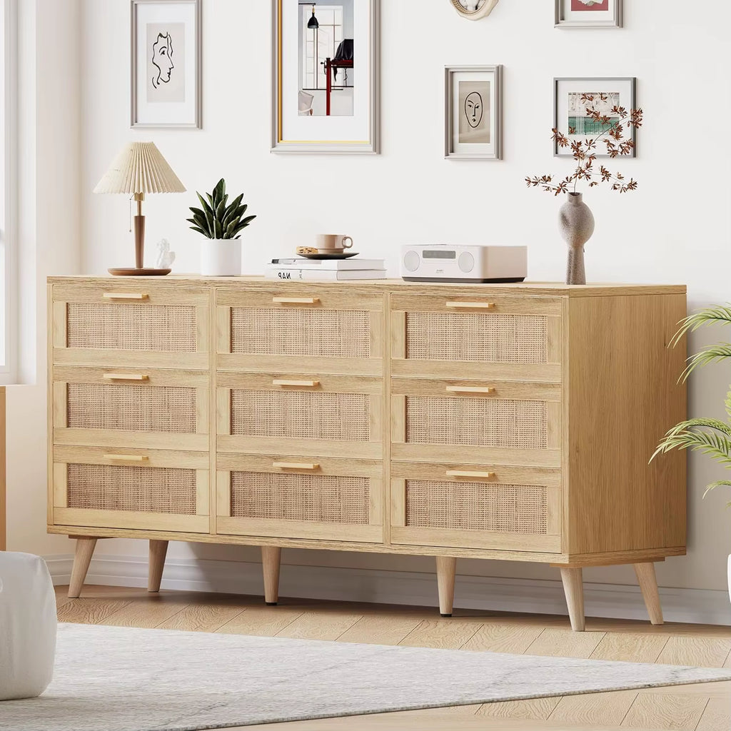 Large Capacity 9-Drawer Dresser Modern Wooden with Golden Handles Foldable for Bedroom or Warehouse Use