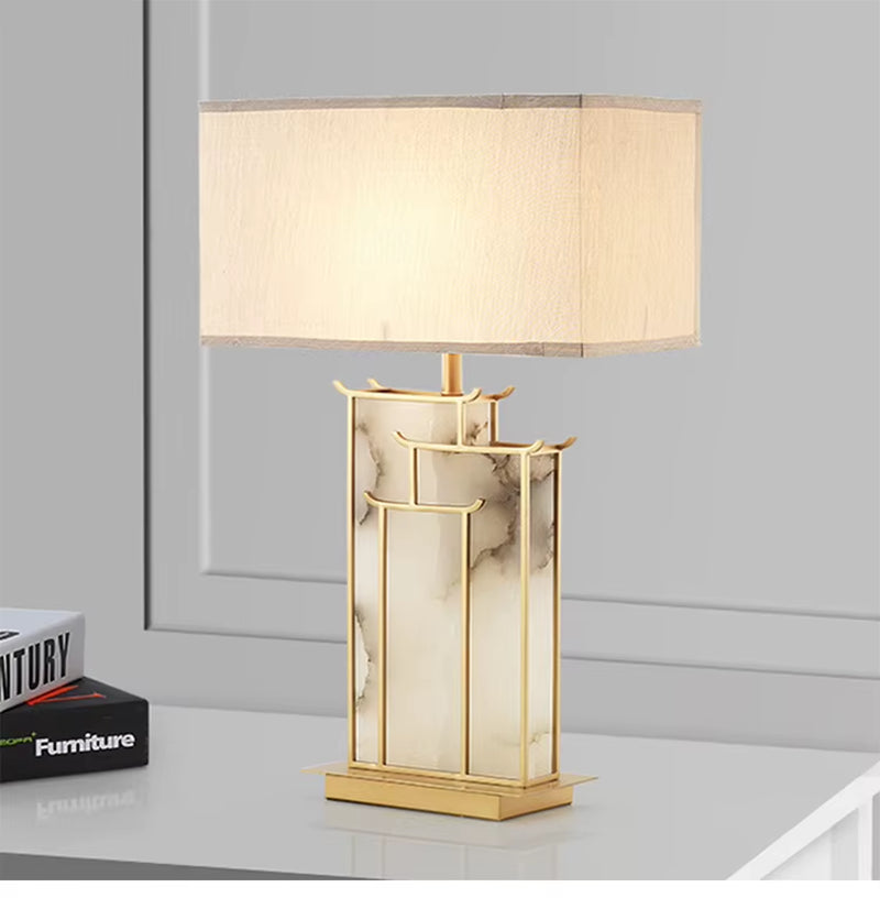 Wholesale Stone Marble Table Lamp Fabric Shade Bedroom Antique Table Lamp 2024 New