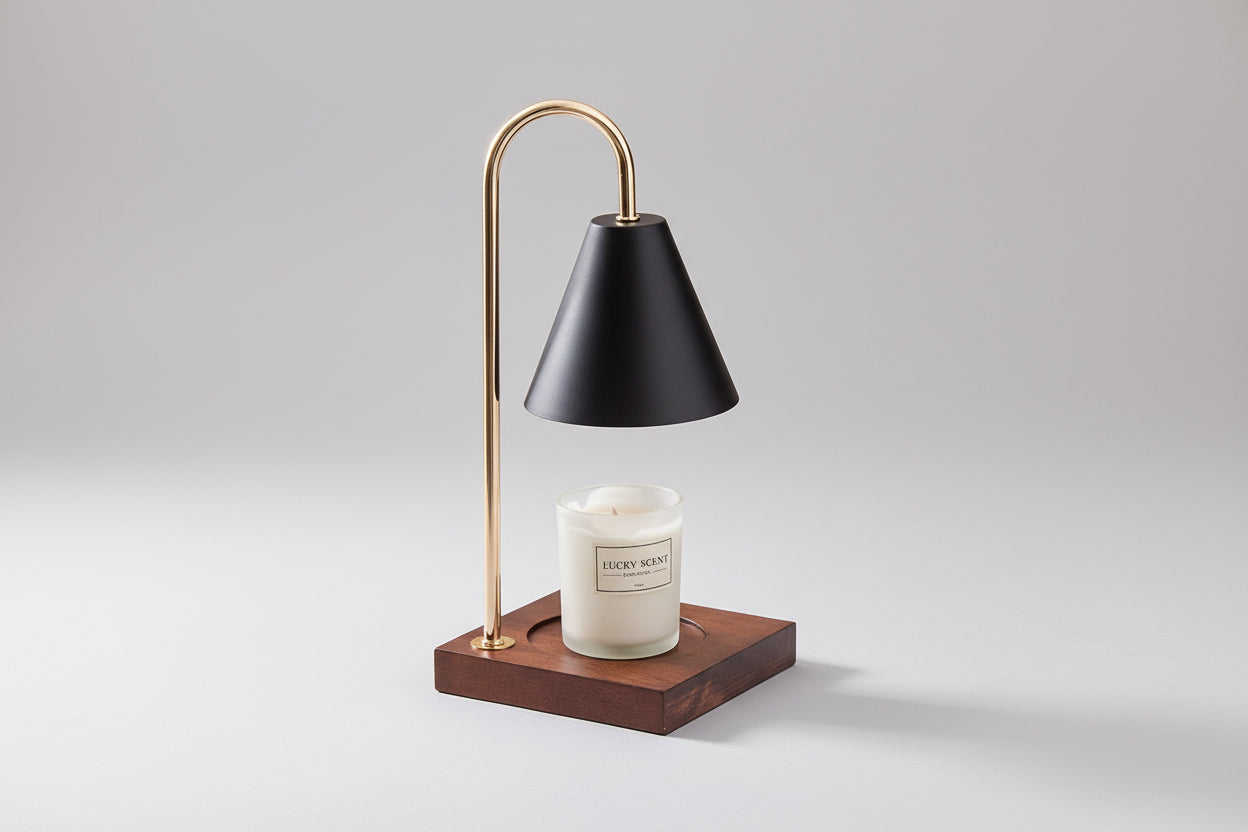 2024 Modern Luxury Wooden Wax Melting Lamp Minimalist Aromatherapy Candle Lamp Warmer for Bedroom Living Room AC Metal