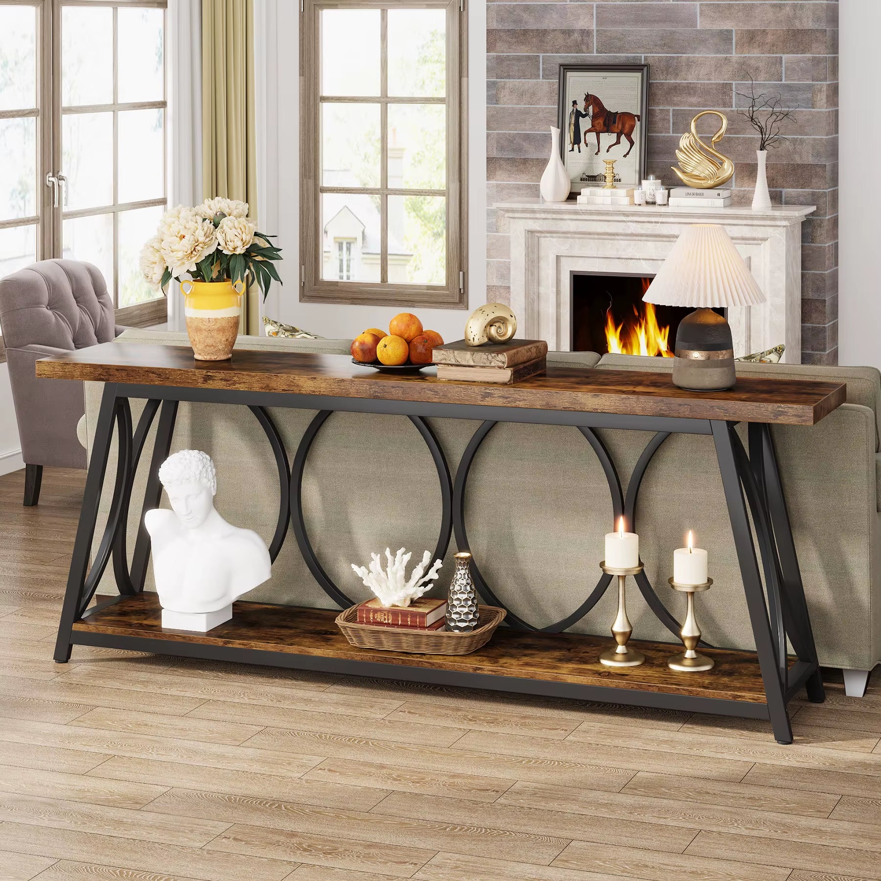 Tribesigns 2-Tier Entryway Console Table, Sofa Table behind the Couch with Storage Shelves, Industrial Entrance Accent Tables