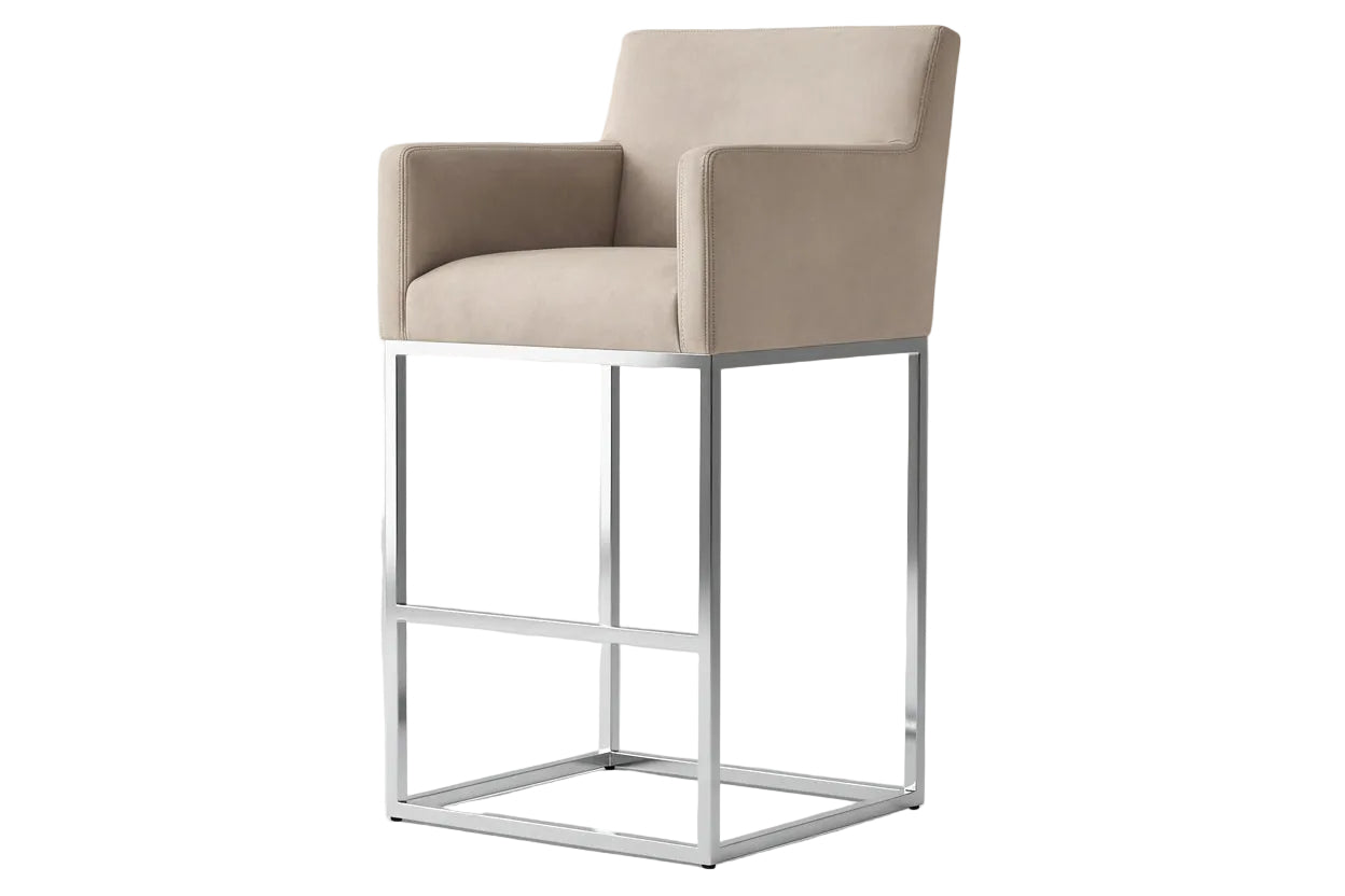 Luxury Dining Room Furniture Metal Frame Counter Stool Track Armrest Leather Bar Chair