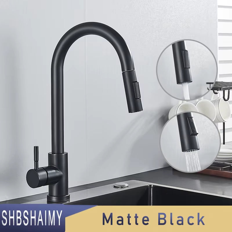 Nickle Gold Kitchen Faucets Stainless Steel Pull down Stream Sprayer Deck Mount Water Sink Taps Black Brushed