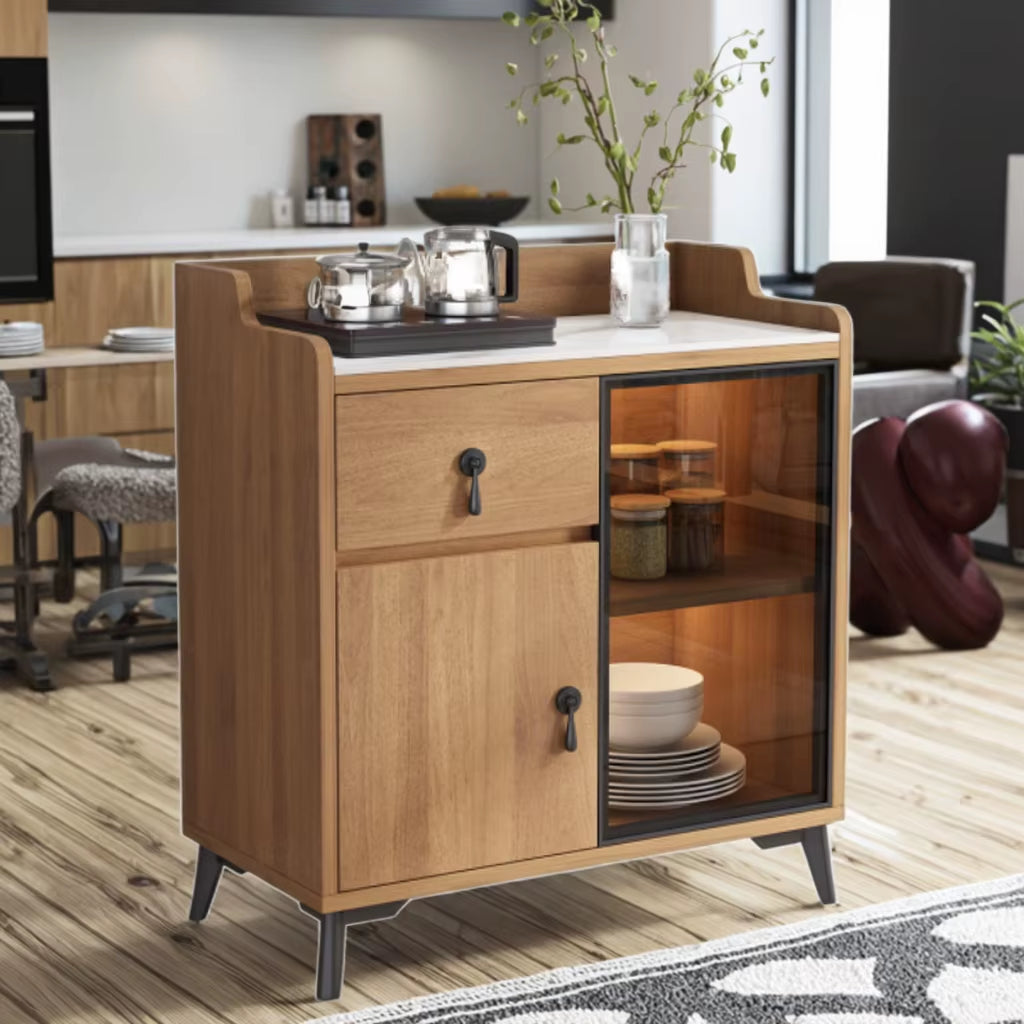 Luxury Modern MDF Wooden Side Cabinet Storage Marble Top Buffet Sideboard Modular Eco-Friendly Kitchen Living Room Dining Room