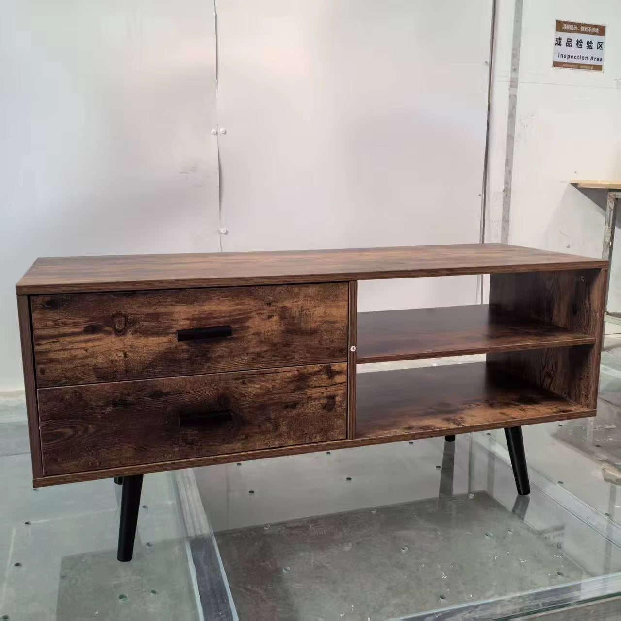 Nordic Style Wood Panel TV Stand Home Office Furniture with Metal Legs Storage Shelves for Living Room Use