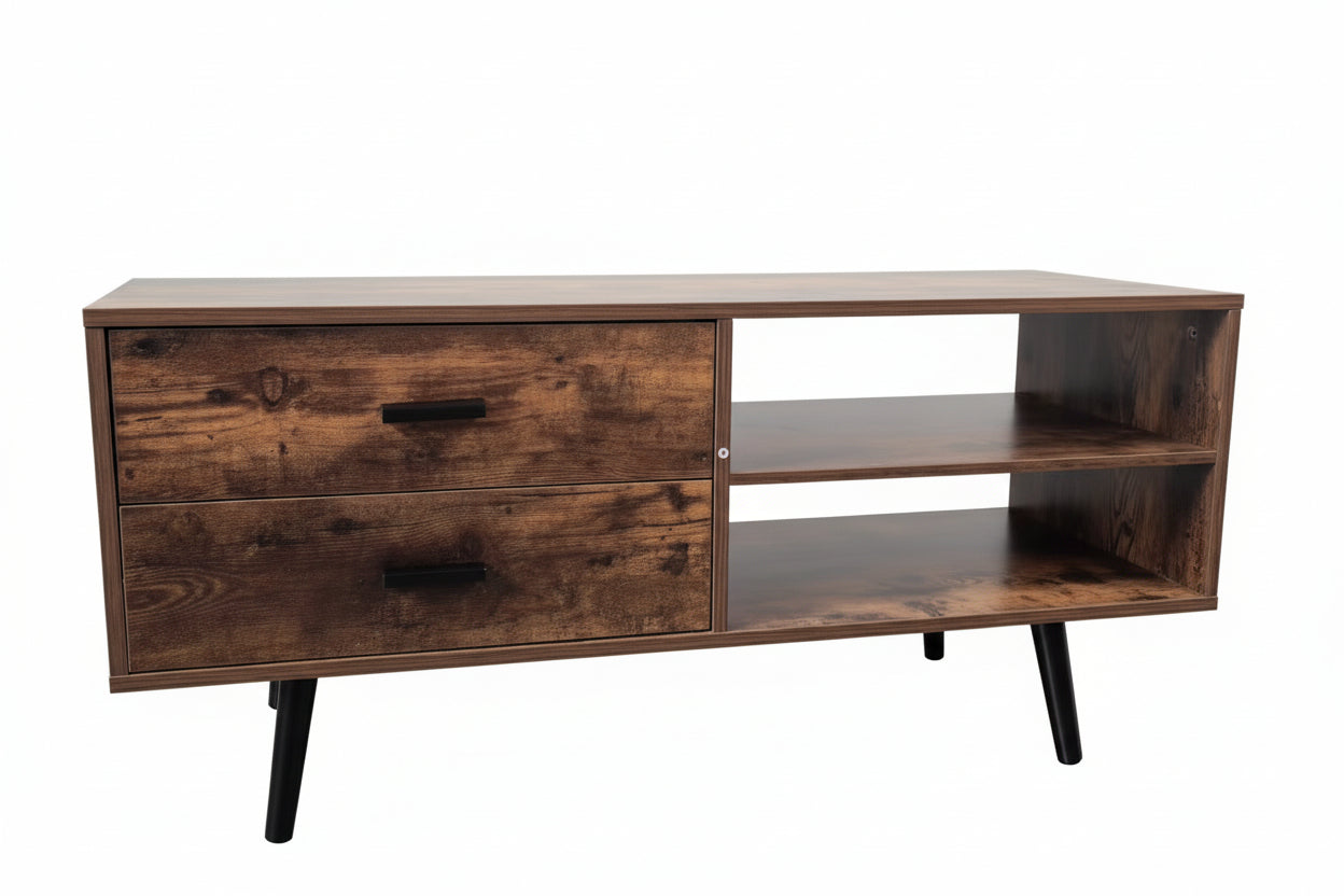 Nordic Style Wood Panel TV Stand Home Office Furniture with Metal Legs Storage Shelves for Living Room Use