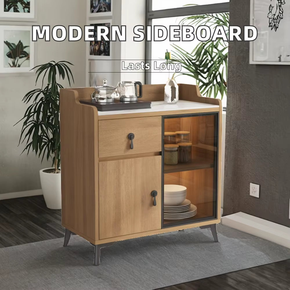 Luxury Modern MDF Wooden Side Cabinet Storage Marble Top Buffet Sideboard Modular Eco-Friendly Kitchen Living Room Dining Room