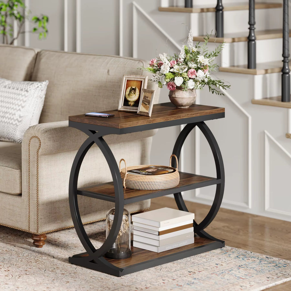 Tribesigns Narrow 3-Tier End Table for Living Room, Industrial Wooden Side Table with Metal Frame, Small Bedside Nightstand