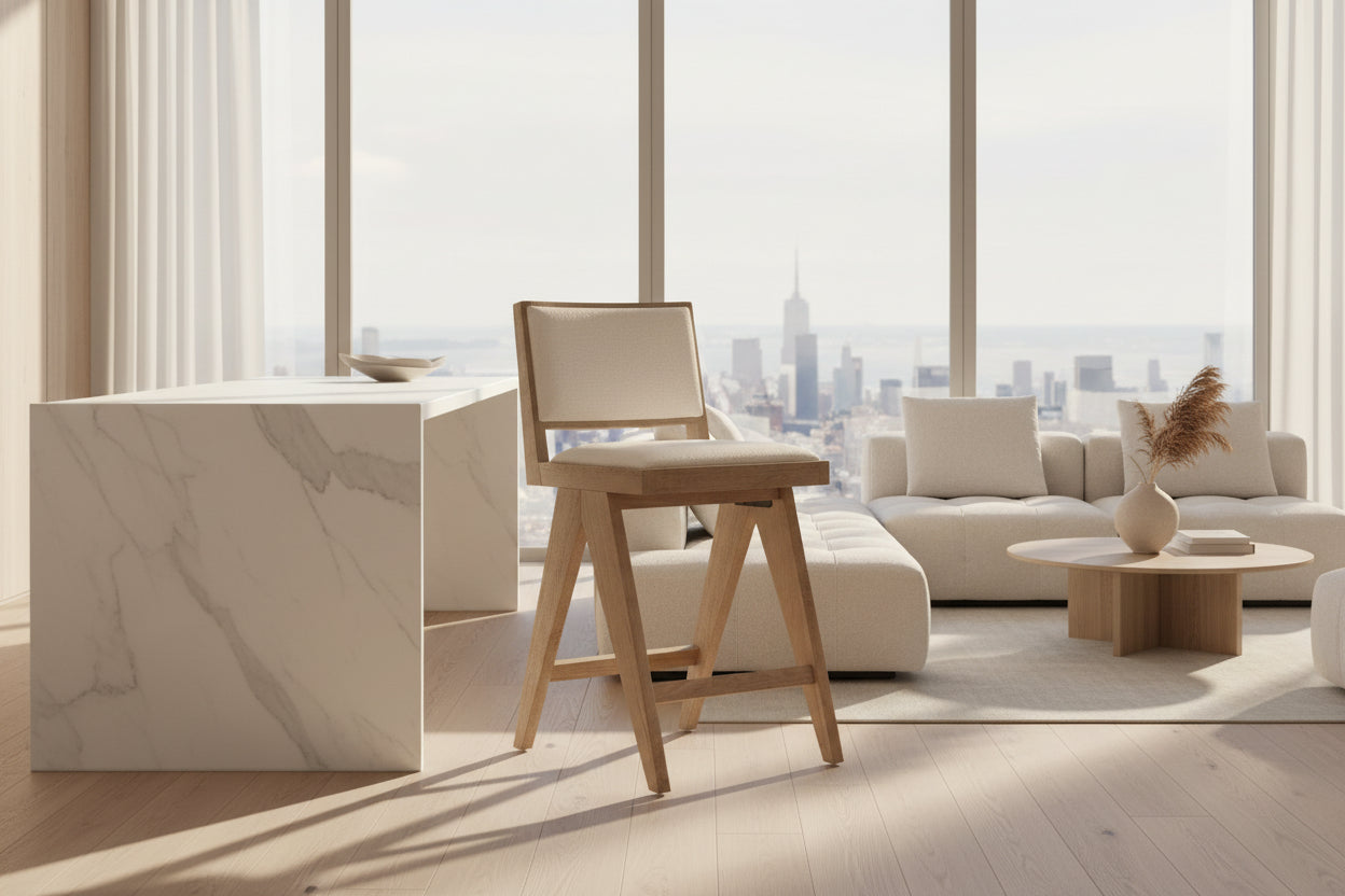 Wbert French Modern Solid Wood High Stool Bar Stool American Simple Home Bar Chair Model Room Chest Freezer Stool