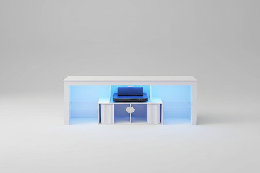 Modern Wooden TV Stand Adjustable Features Power Outlet LED Light Strip Storage for 55-59 Inch Tvs-Living Room