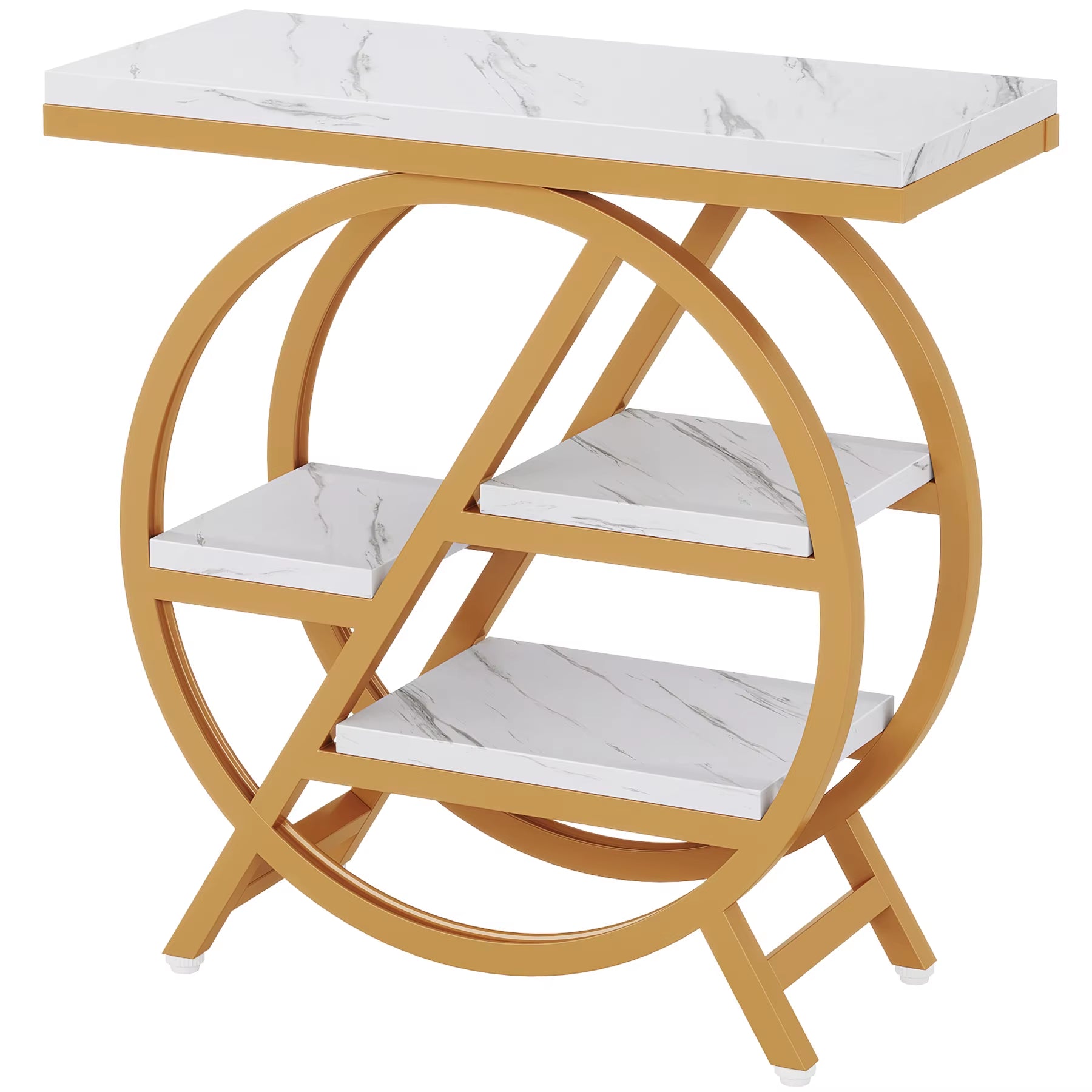 3-Tier Faux Marble Side Table with Storage, Wood Narrow Sofa Side Table Modern Nightstand and Bedside Table for Gold & White