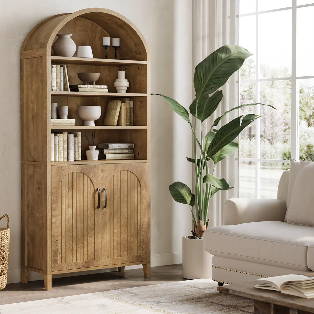 Tribesigns 70.9 Inches Tall Arched Bookcase, 8-Tier Bookshelf with Doors & Adjustable Shelves, Farmhouse Big Bookcase