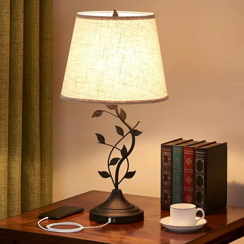 Modern Retro Traditional USB-A USB-C Desk Bedside Table Lamp High-Sensitivity Touch Control Reading Comfortable Living Room