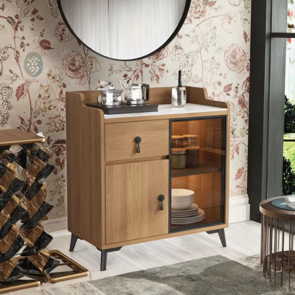 Luxury Modern MDF Wooden Side Cabinet Storage Marble Top Buffet Sideboard Modular Eco-Friendly Kitchen Living Room Dining Room