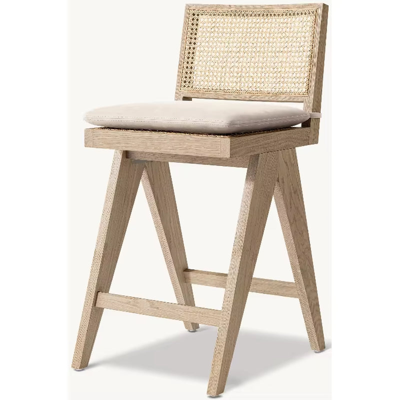 Luxury Indoor Furniture Kitchen Wooden Bar Stool Modern Rattan Chair High Chair Stool