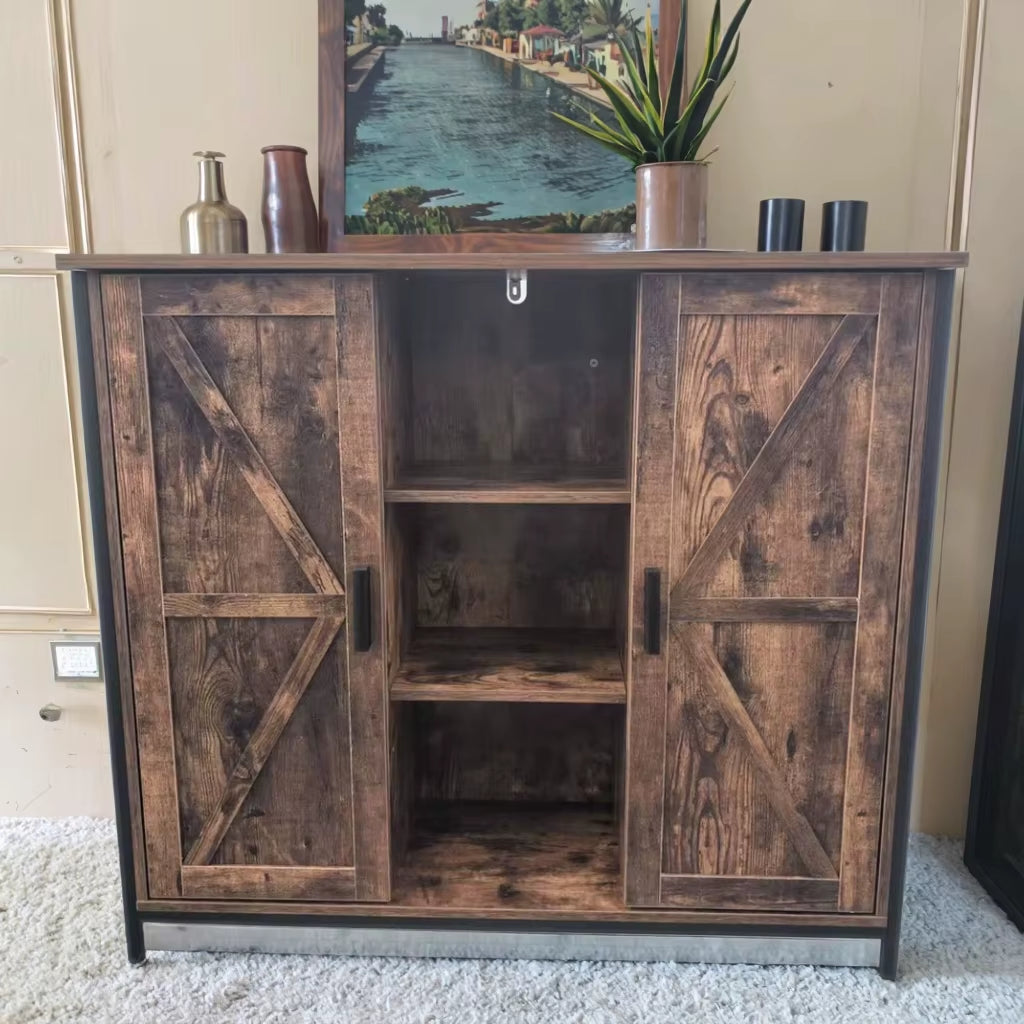 Modern Industrial Retro Sliding Door Storage Cabinet Large Capacity Home Study Living Room Storage with Stylish Modern Design