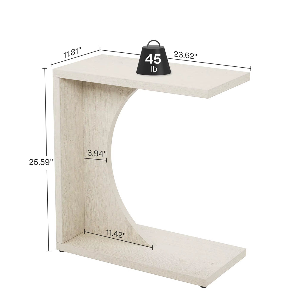C Shaped End Table for Sofa & Bedroom - Small Side Table for Living Room, over Couch Tray Stand for Laptop, Snacks, Books,