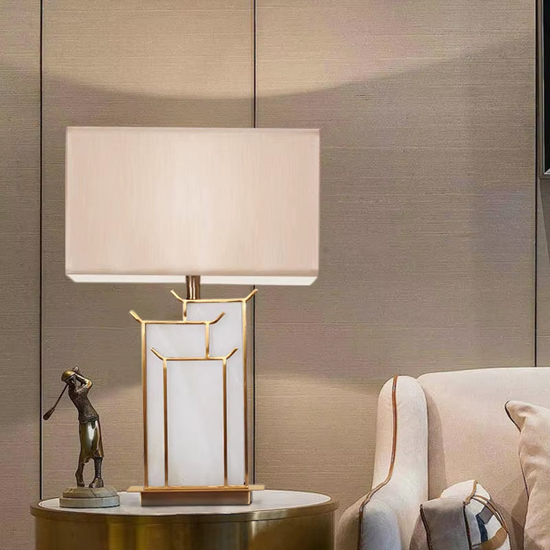 Wholesale Stone Marble Table Lamp Fabric Shade Bedroom Antique Table Lamp 2024 New