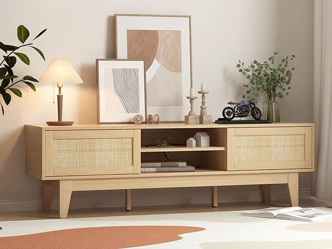 OEM/ODM Wenfeng Factory Modern Design Solid Wood TV Stand Sliding Cabinet Entertainment Center Shelves Entry Living Room Bedroom