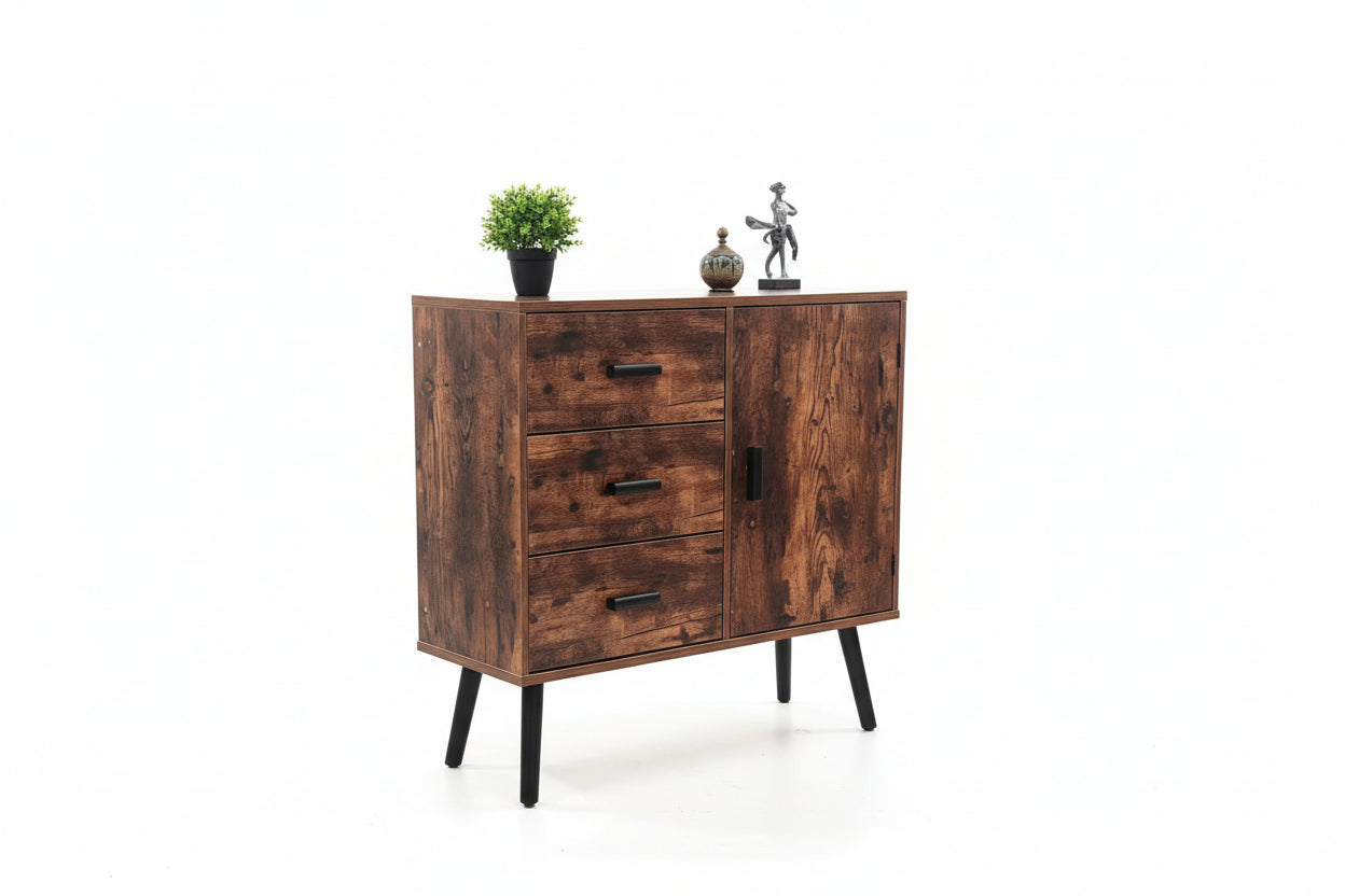 Multifunctional Brown Three-Drawer One-Door Storage Cabinet Simple Modern Cross-Border Furniture for Bedroom Study Living Room